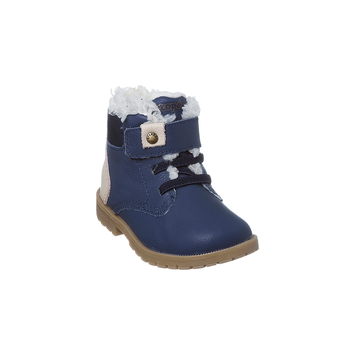 Bota Coturno Infantil Masculina Ortopé Baby Boot Couro Com Lã Azul Marinho