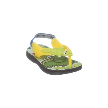 Na imagem temos um lindo chinelo de dedo infantil masculino Ortopé com detalhe de jacaré nas cores verde e amarelo. Elástico no calcanhar para prender o pezinho no calçado.