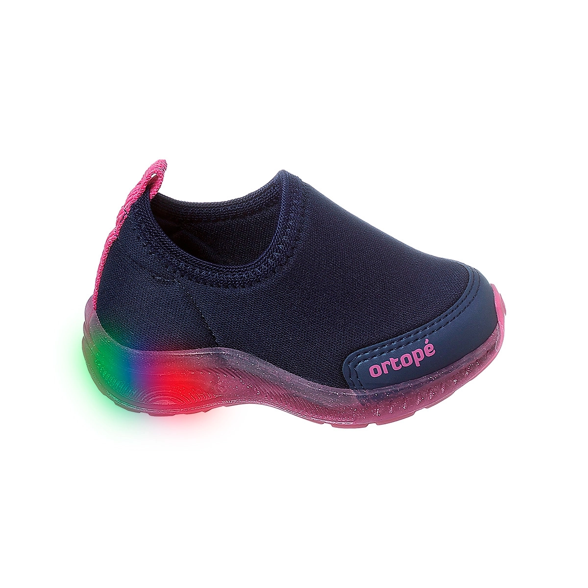 Tênis De Led Infantil Feminino Ortopé Dna Light Calce Fácil Azul Marinho E Pink