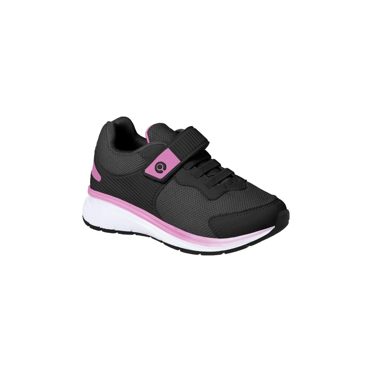 Tênis Infantil Feminino Ortopé Flex Run Elástico Com Fita Aderente Preto/Rosa